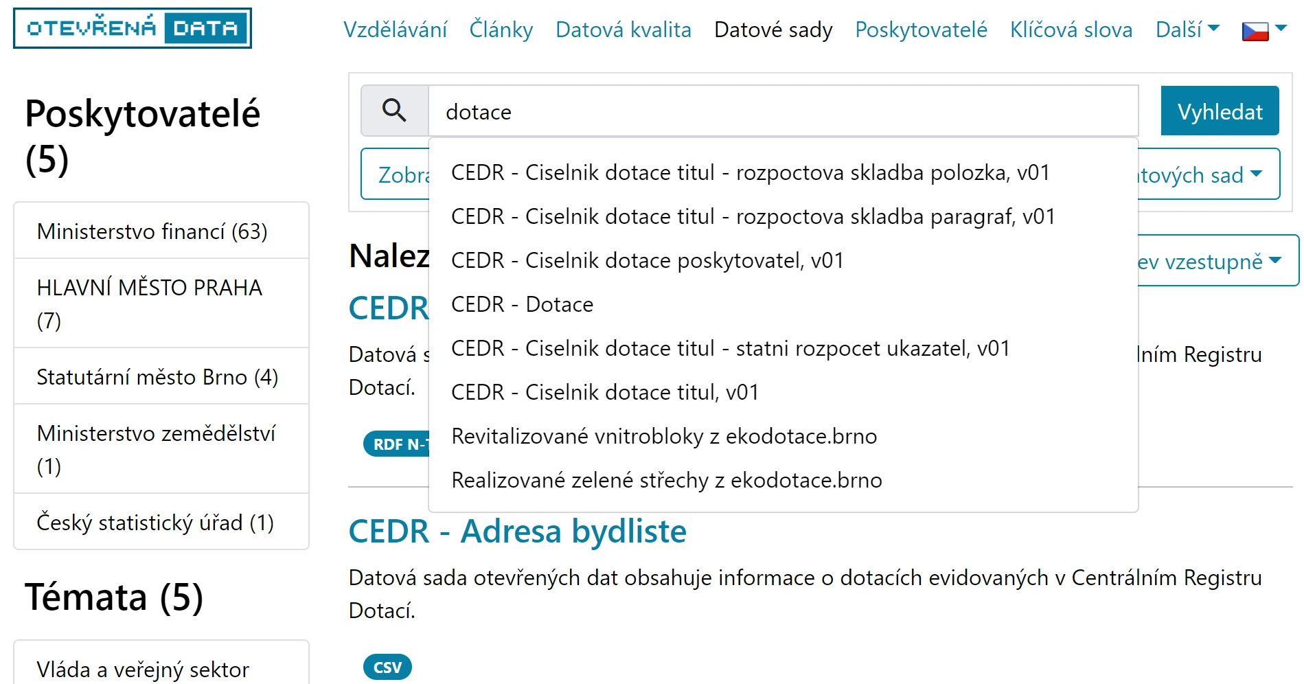 Národní katalog otevřených dat - výchozí bod práce s daty